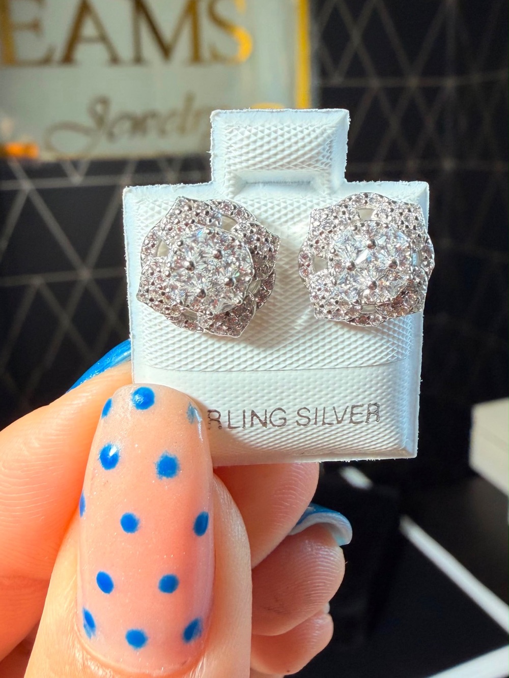 Sterling Silver Cubic Zirconia Cluster Stud Earrings - White